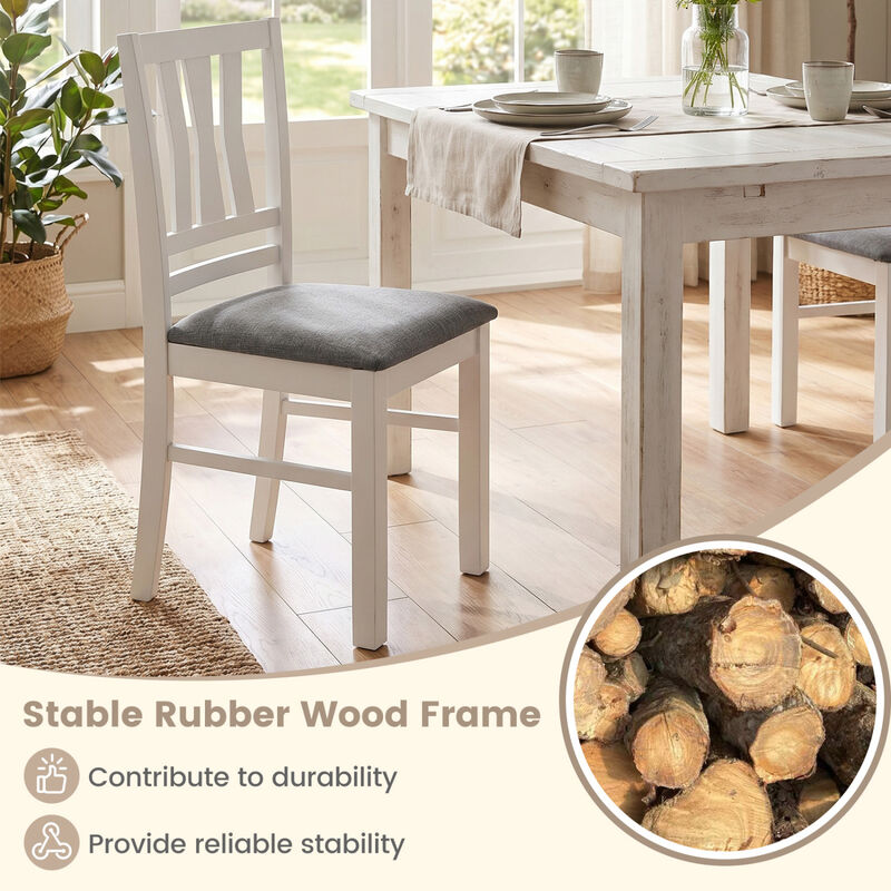 Modern Upholstered Kitchen Chairs Set of 2 with Linen Style Fabric and Sturdy Wood Frame-White image number 5
