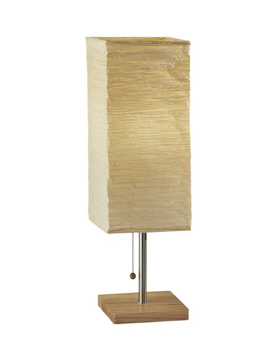 HomeRoots 25" Natural Solid Wood And Silver Metal Table Lamp Beige Paper Shade