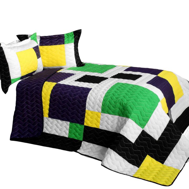 Football Field Queen Size 3PC Quilted Patchwork Bed Cover Bedding Set