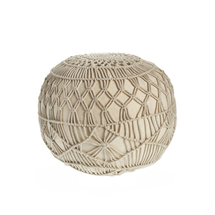 Tufted Cotton Round Pouf Ottoman – Decorative Geometric Accent Seat