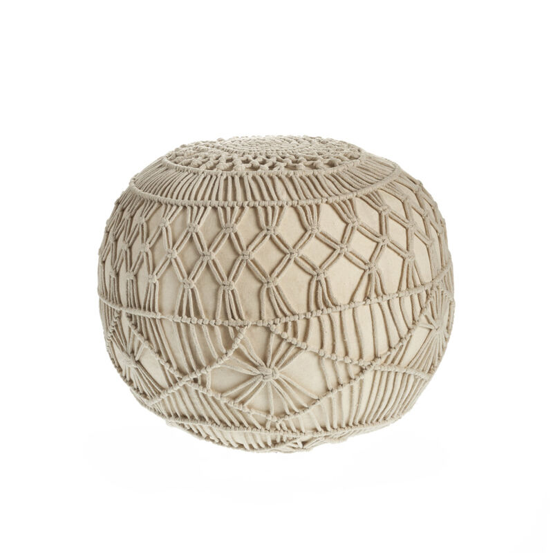 Tufted Cotton Round Pouf Ottoman – Decorative Geometric Accent Seat