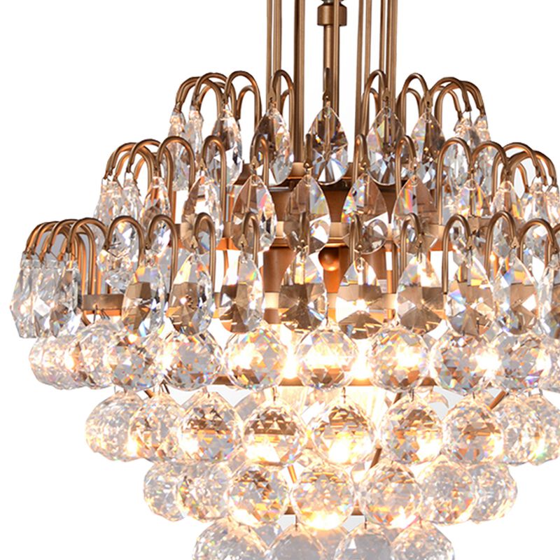 Faceted Crystal Accented 3 Light Chandelier with Metal Chain, Brass-Benzara image number 3