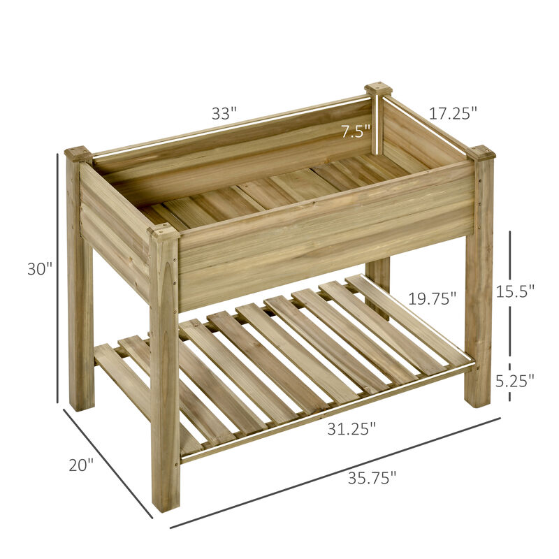 Streamdale Spacious Elevated 2-Tier Trough-Shaped Garden Bed with Storage Shelf