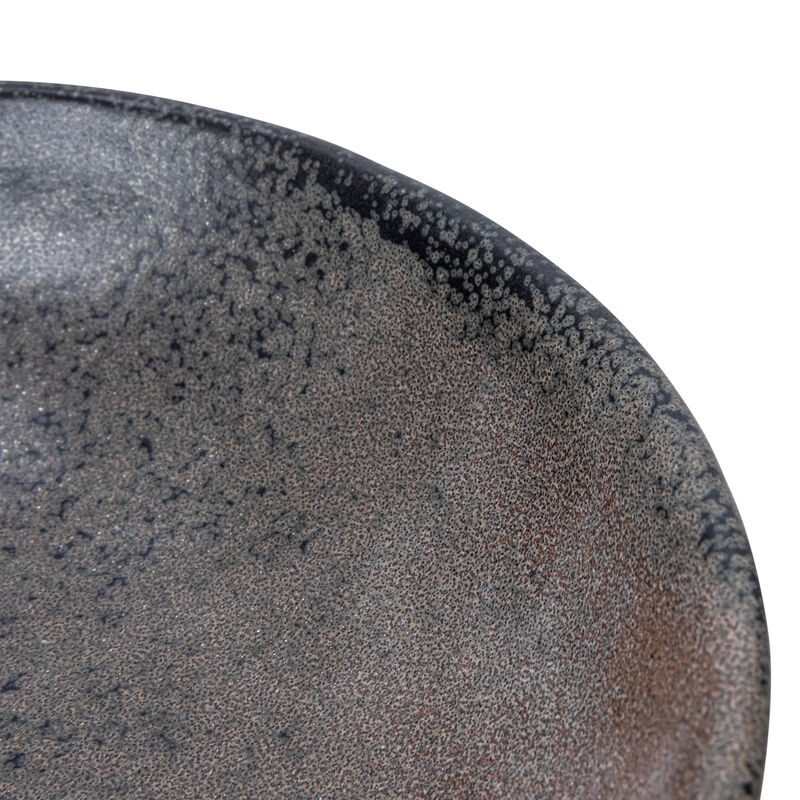 Stoneware Bowl with Handle and Base, Black Reactive Glaze image number 6