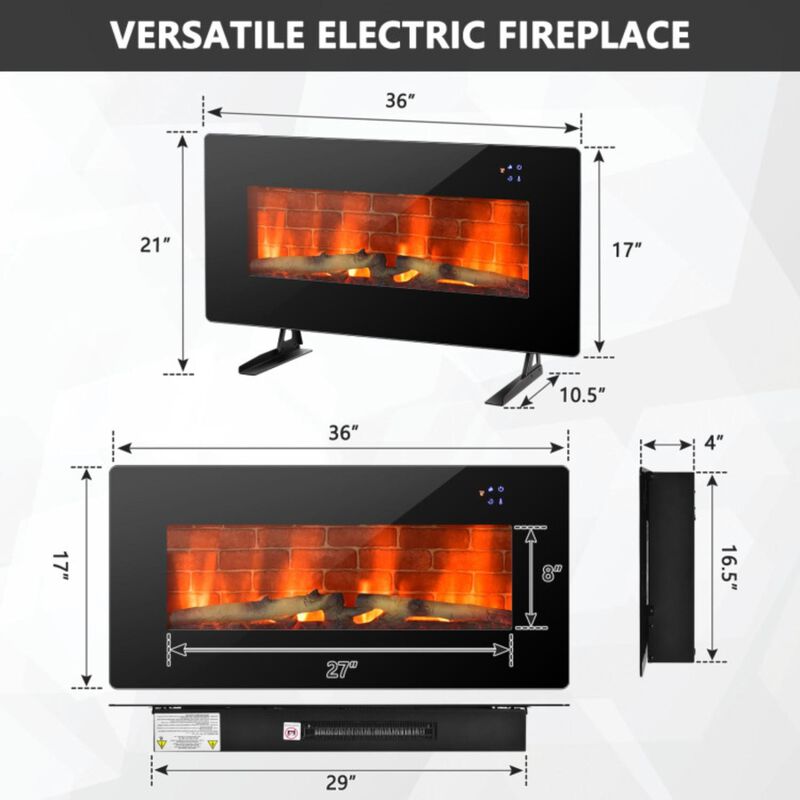 Hivvago 36 Inch Electric Wall Mounted Freestanding Fireplace with Remote Control-Black