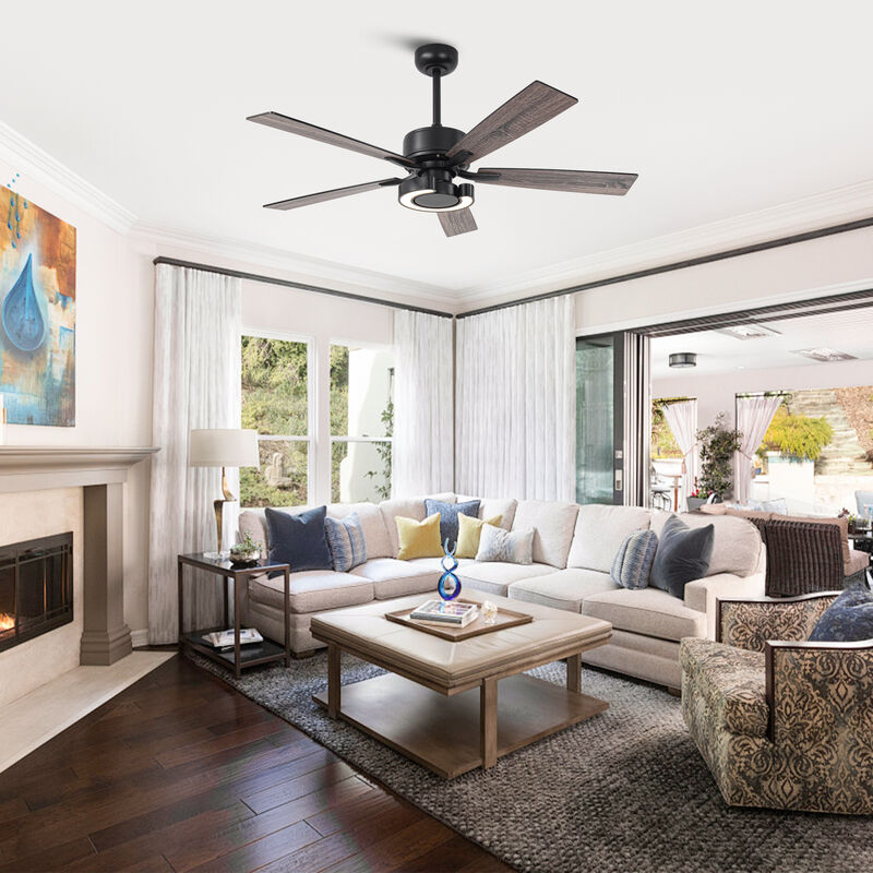 52 in. Matte Black Integrated LED Reversible Blades Ceiling Fan with Light and Remote