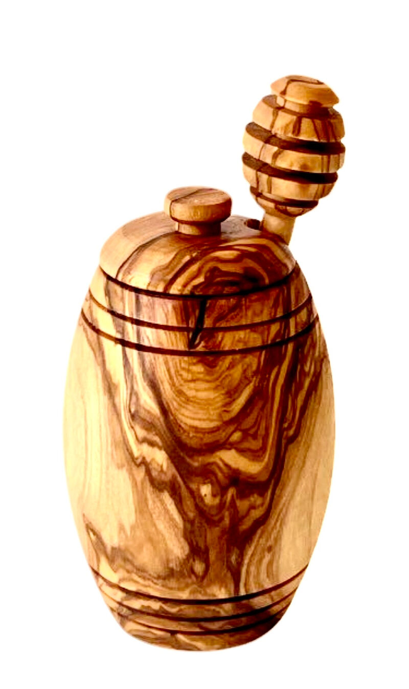 Olive Wood Honey Pot w/Honey Dipper image number 1