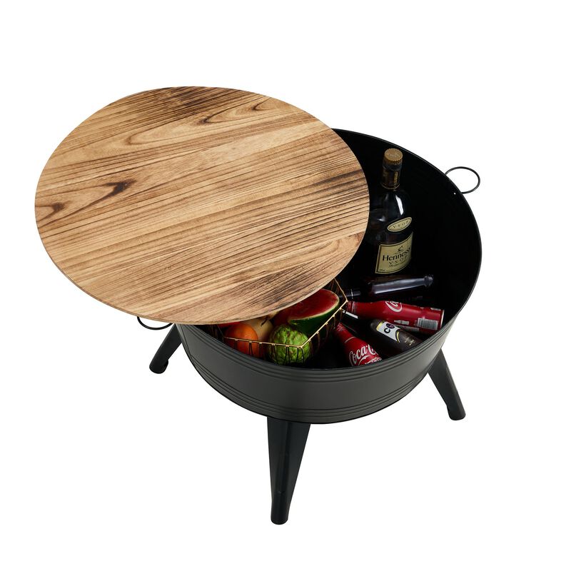 Farmhouse Rustic Cocktail Table Distressed Metal Accent Wood Top