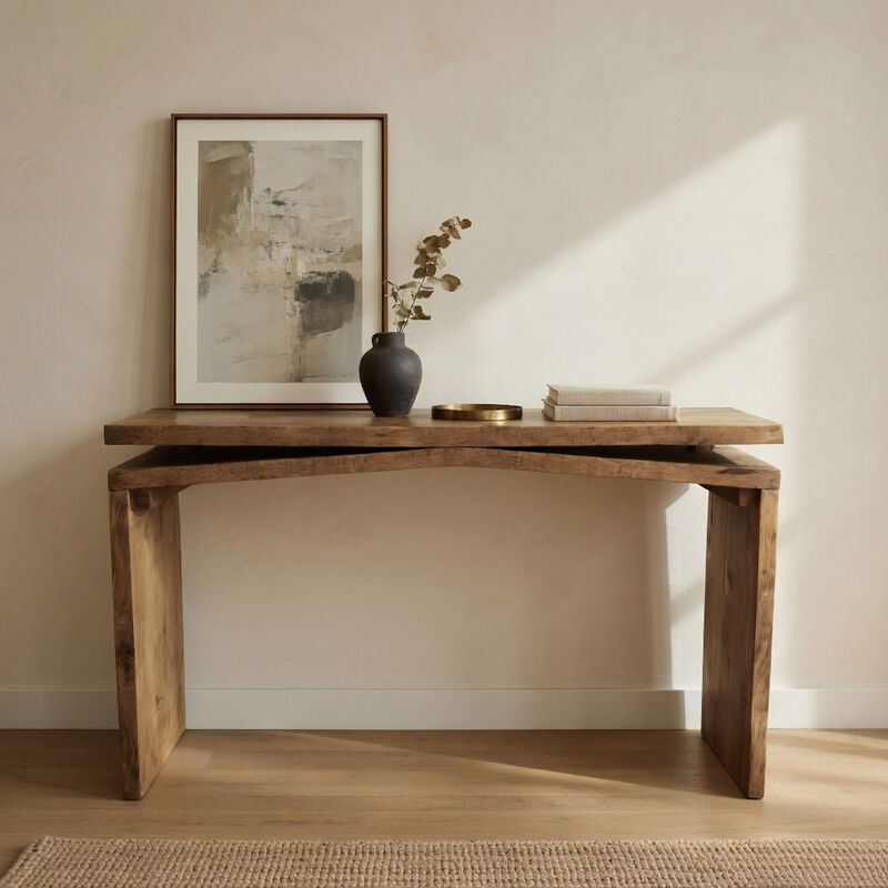 Keri Console Table, 60 inch Solid Mango Wood Slab Top, Handcrafted Rustic Natural Brown, Organic Design image number 6