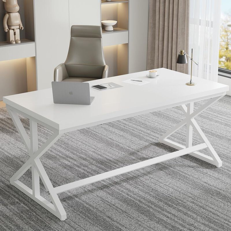 Top True Wood Computer Desk, Modern Writing Desk with Metal Frame for Home Office image number 5