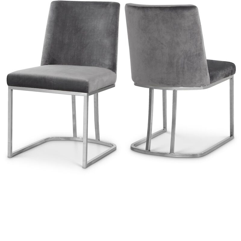 Meridian Furniture Heidi Grey Velvet Dining Chair, Set of 2