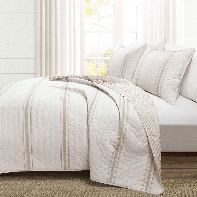 Reversible Stripe Quilt Set – 2-Piece 100% Cotton Bedding