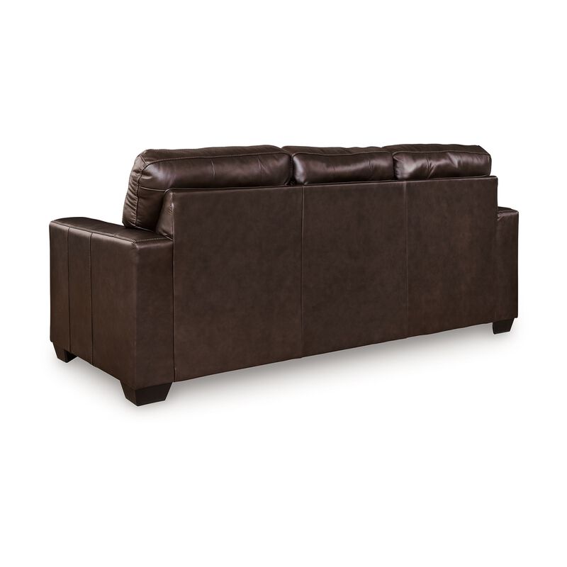 Orion Sofa, Dark Brown Tufted Real and Faux Leather Cushions, 85 Inch