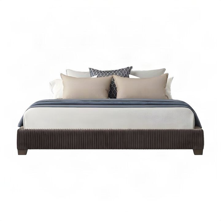 FurniFact Upholstered King Platform Bed Frame and Headboard, Rubberwood
