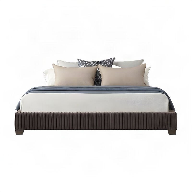 FurniFact Upholstered King Platform Bed Frame and Headboard, Rubberwood image number 1