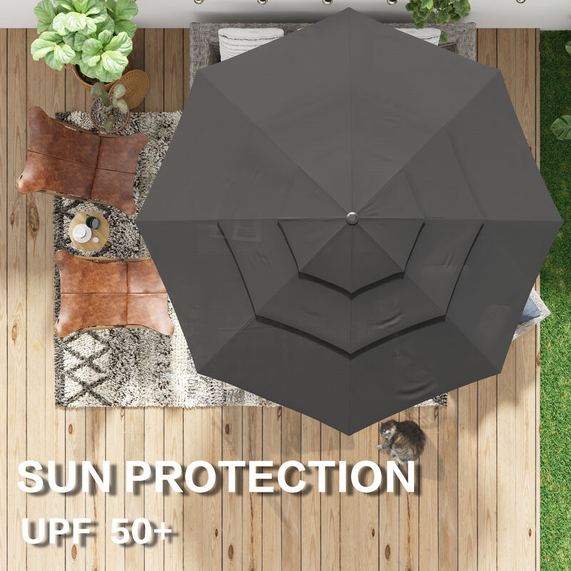 FUFU&GAGA 11FT 3-Tier Patio Umbrella &ndash; Navy Blue, Crank and Tilt, UV-Resistant Polyester, Heavy-Duty Steel Frame, Outdoor Sunshade (No Base, No Lights)