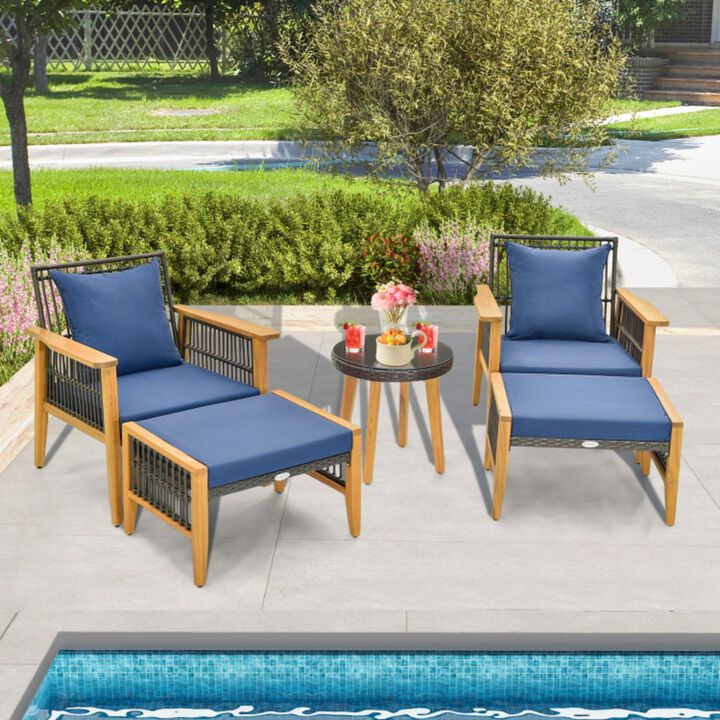 Hivvago 5 Piece Patio Furniture Set with Coffee Table and 2 Ottomans