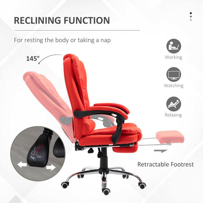Red Executive Chair: High Back PU Leather Office Chair with Footrest image number 4