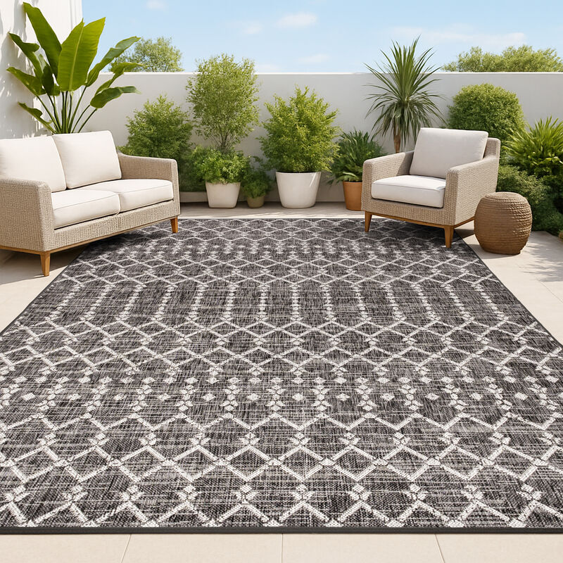 Ourika Moroccan Geometric Textured Weave Indoor/Outdoor Area Rug