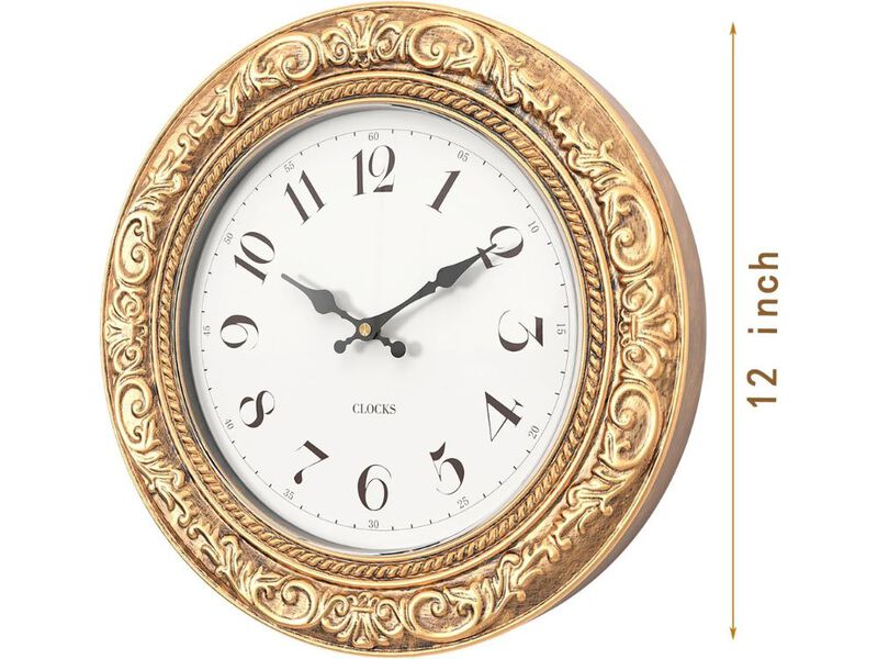 12 Inch European Vintage Wall Clock - Antique Gold Battery Operated Decor image number 2