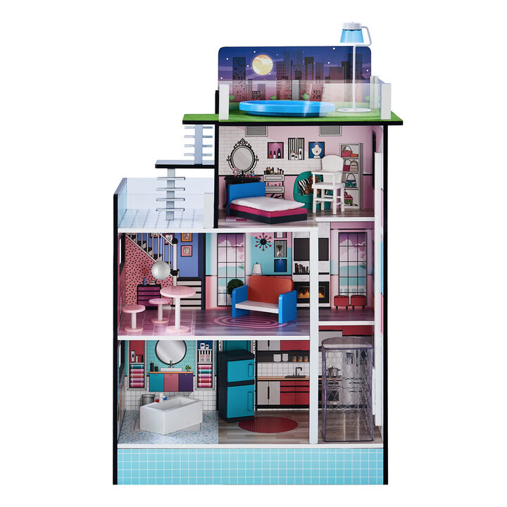Teamson Kids Kids Wooden Dollhouse Barcelona Mint & Furniture TD-13111D