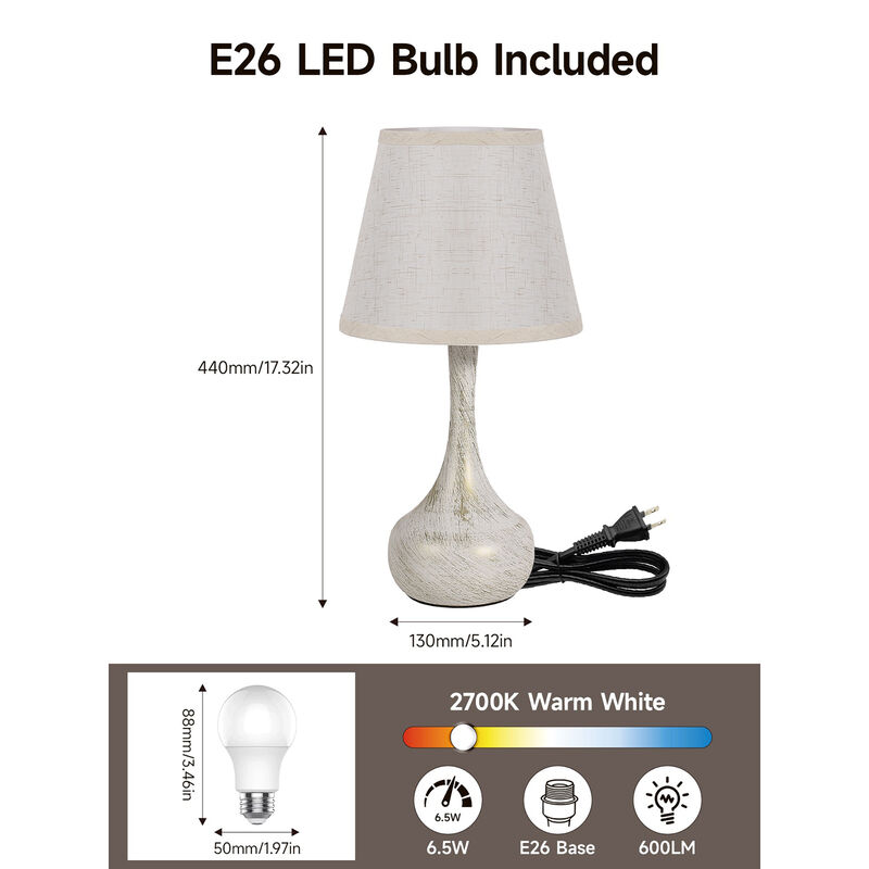 17.3 in. Table Lamp with Gray Linen Shade and Touch Control (Set of 2)