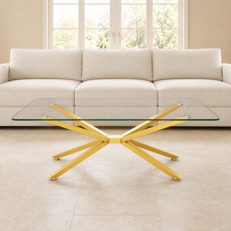 GOODSILO Rectangular Tempered Glass Coffee Table with Metal Legs, Adjustable Feet for Living Room and Office Use image number 3