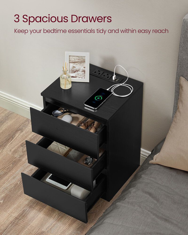 Nightstand with Charging Station for Convenient Bedside Charging and Storage