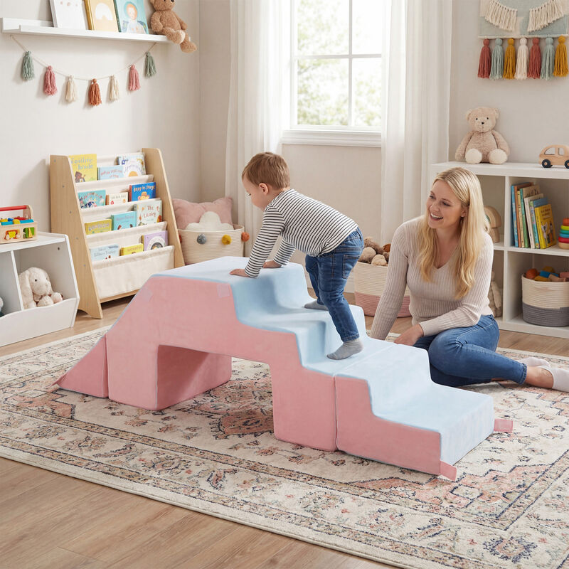 Toddler 4-in-1 Foam Climbing Set with Slide Indoor Play Blocks image number 1