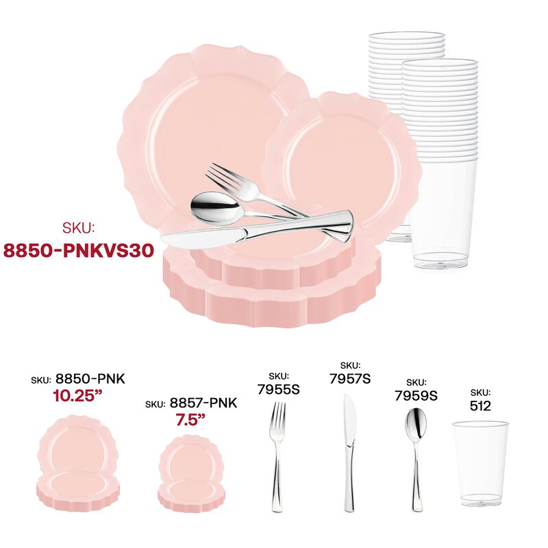 Pearl Pink Round Lotus Plastic Wedding Value Set (120 Sets) image number 5