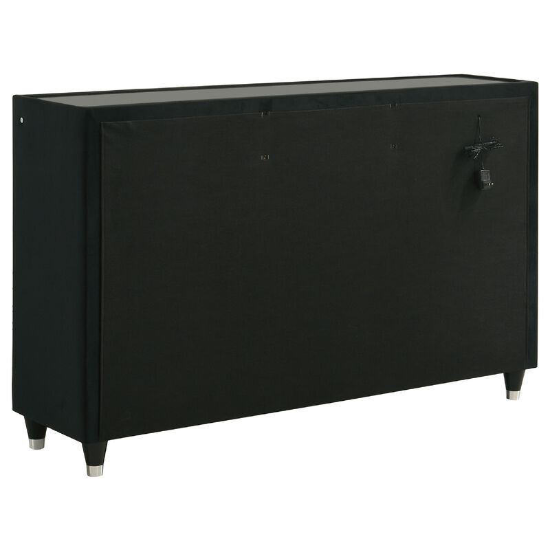 Maren Wide Dresser, 8 Drawers and LED Light, Black Tufted Velvet, Glass Top image number 3