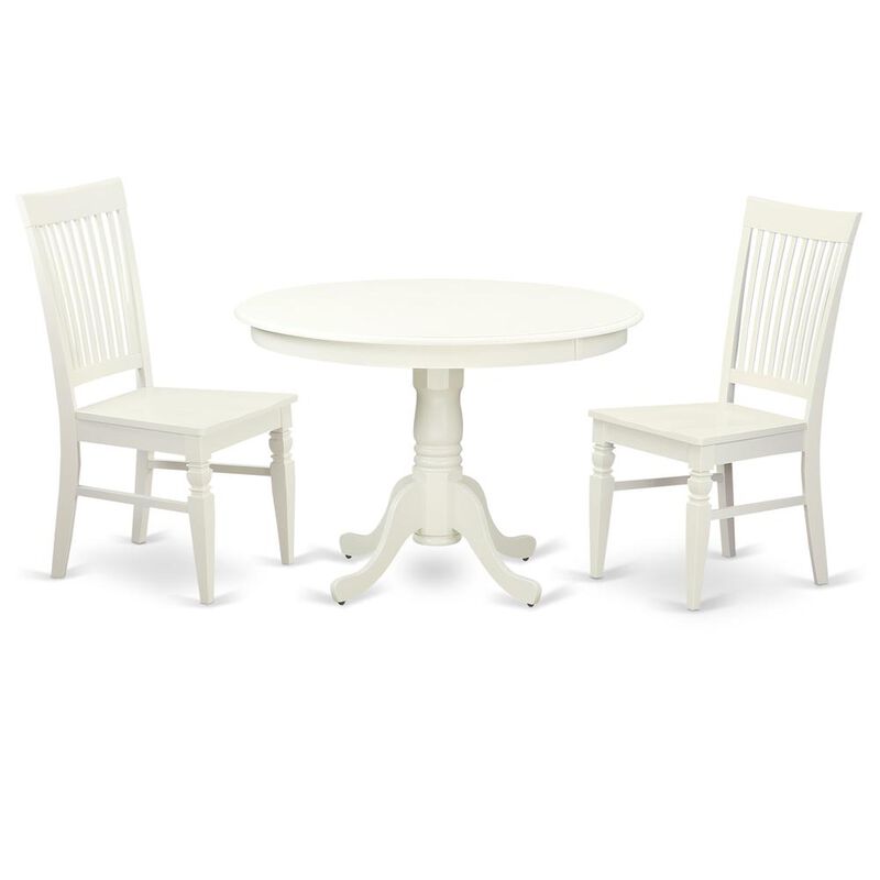 3 Pc set with a Round Dinette Table and 2 Leather Kitchen Chairs in Linen White