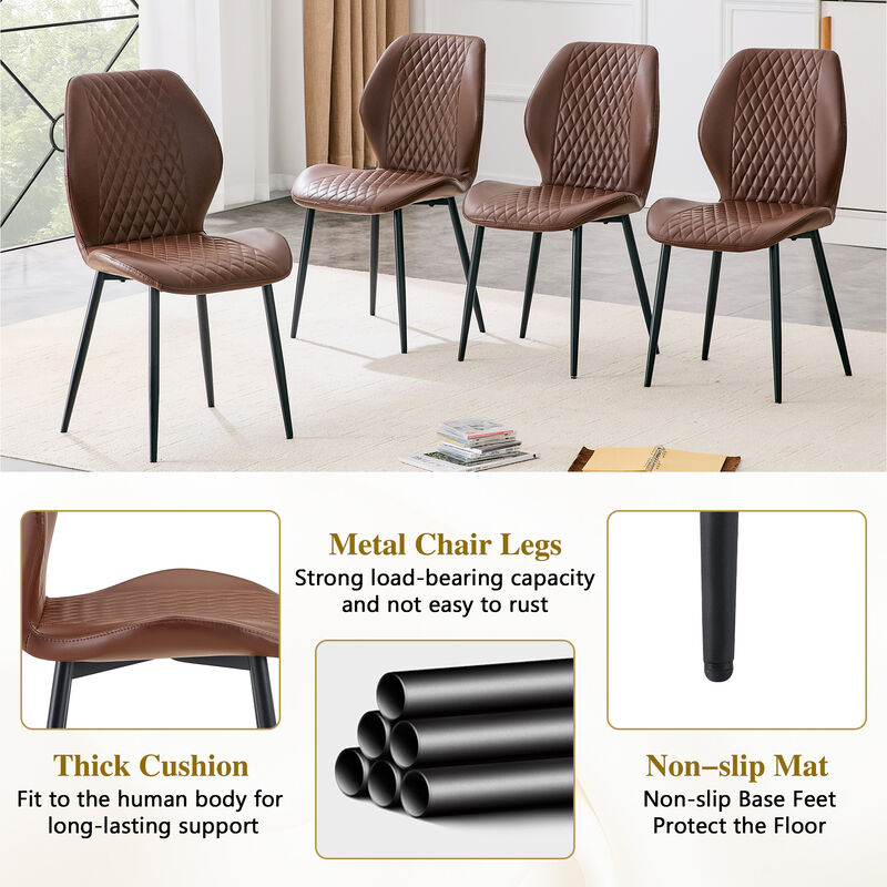 Whisen 4-Pack PU Leather Dining Chairs with Metal Legs, Light Luxury Upholstered Accent Chairs for Dining Room, Office, Study image number 6