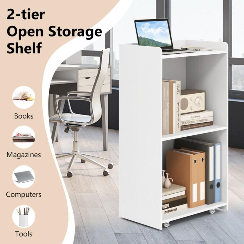 Hivvago Rolling Podium Stand with 2 Shelves and Lockable Wheels