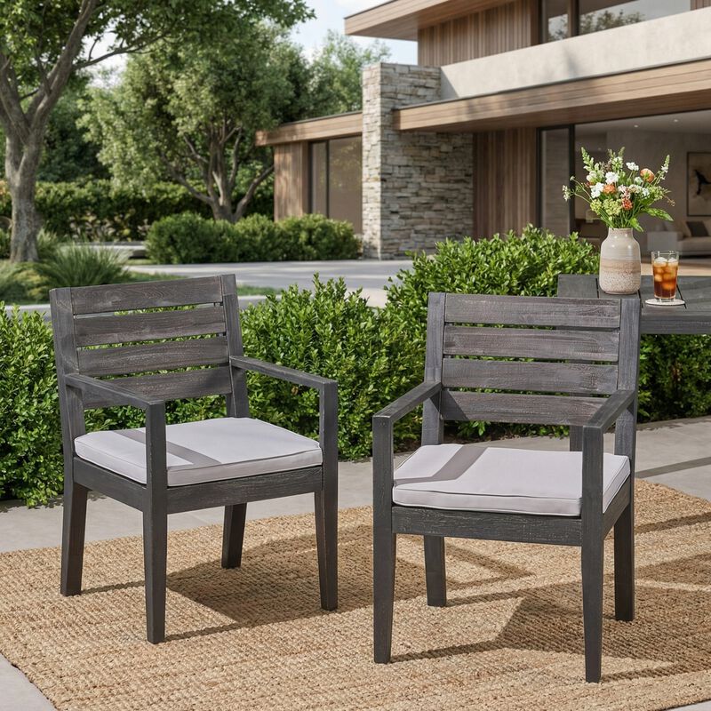 Merax Set of 2 Acacia Wood Outdoor Slatted Dining Chairs image number 1