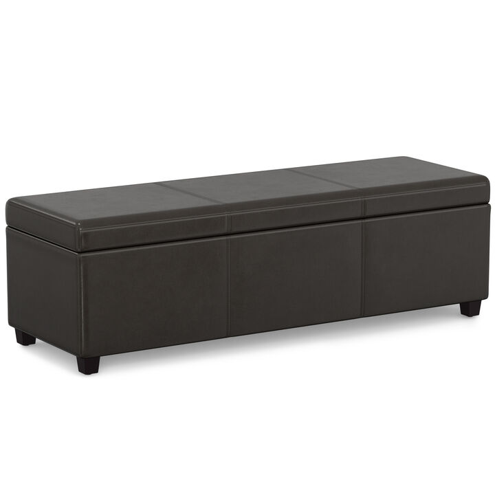 Avalon 54 inch Wide Contemporary Rectangle Extra Large Storage Ottoman Bench in Tanners Brown Vegan Faux Leather, Assembled