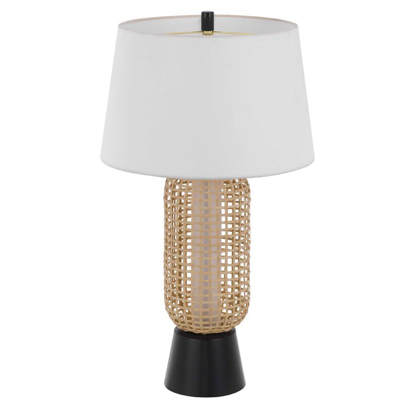 Table Lamp with LED Light, White Shade, Modern Brown Wicker, 30 Inch image number 4