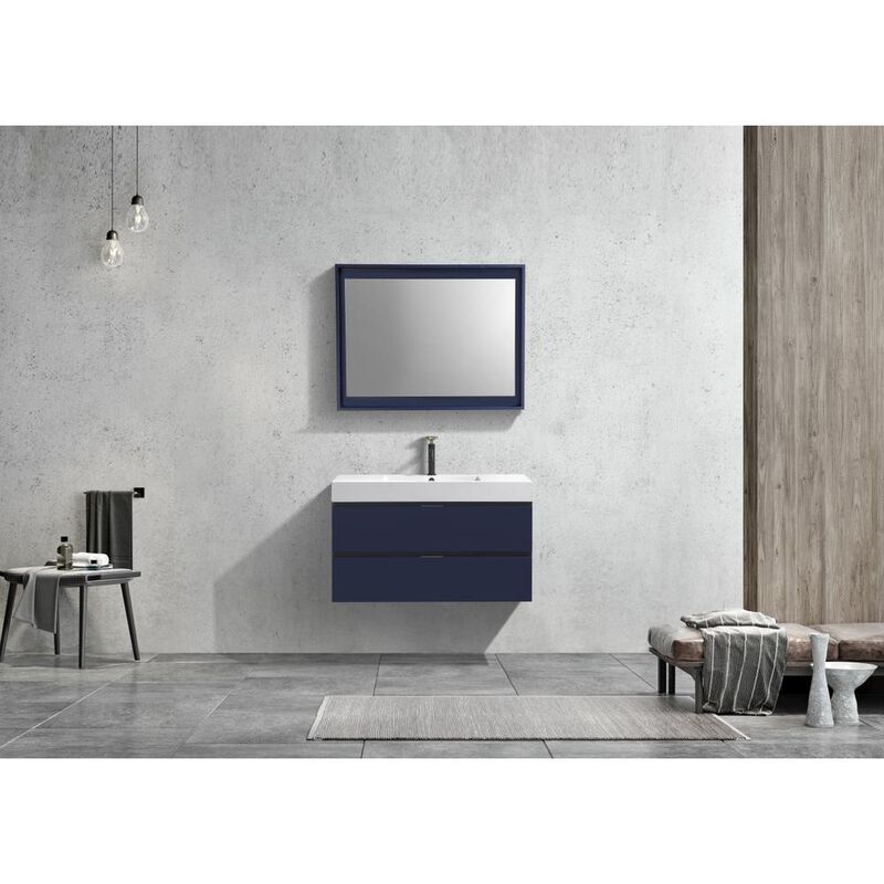 Kubebath Bliss 40 Blue  Wall Mount Modern Bathroom Vanity