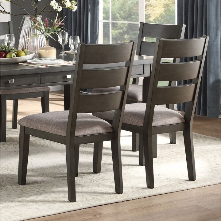 Transitional Side Chairs 2pc Set Wood Frame Padded Seat Casual Look Neutral Toned Fabric