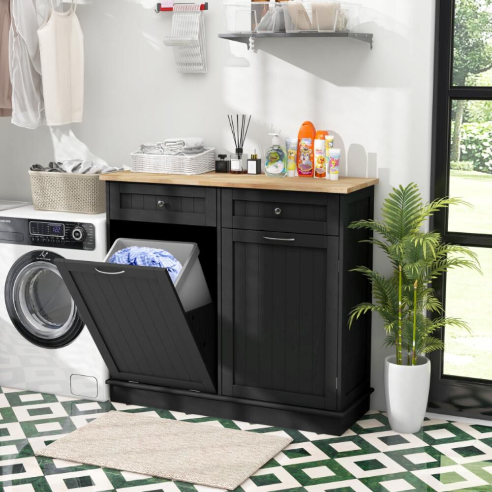 Hivvago Kitchen Tilt Out Trash Cabinet with 2 Drawers and