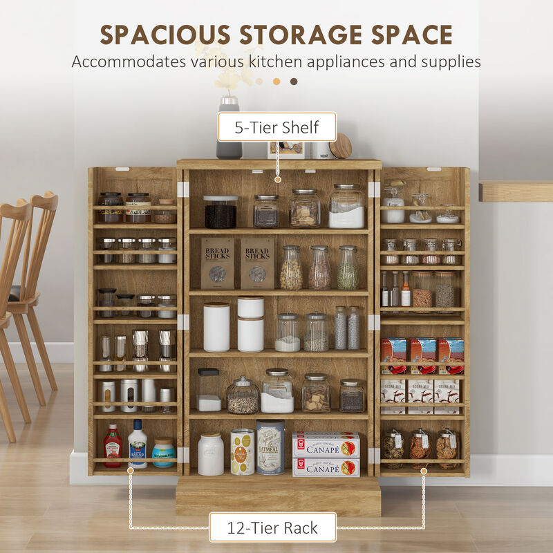 41" Rattan Kitchen Pantry Storage Cabinet with Spice Racks Natural