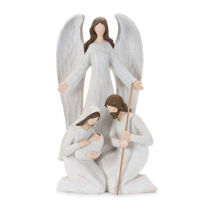 Holy Family and Angel Christmas Statue – Religious Nativity Scene Figurine for Holiday Display or Gift