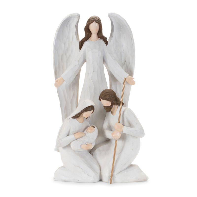 Holy Family and Angel Christmas Statue – Religious Nativity Scene Figurine for Holiday Display or Gift