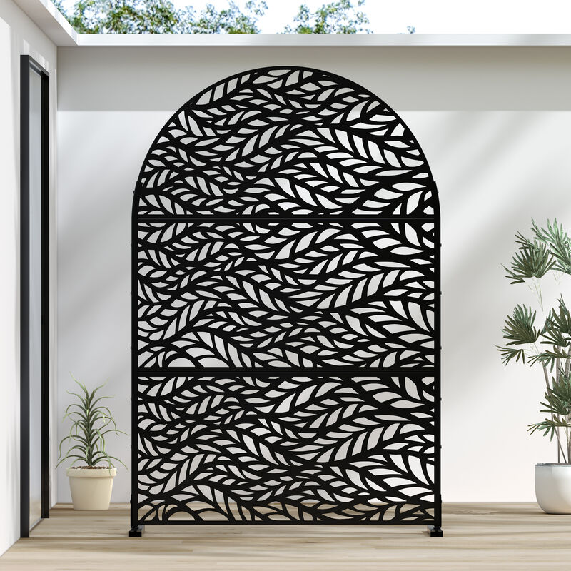Arched Metal Outdoor Privacy Screen, Freestanding Outdoor Divider Decorative Privacy Fence