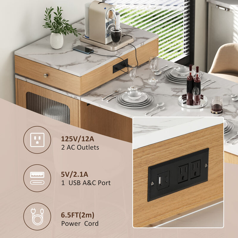 Merax Extendable Kitchen Island with Dining Table & Storage