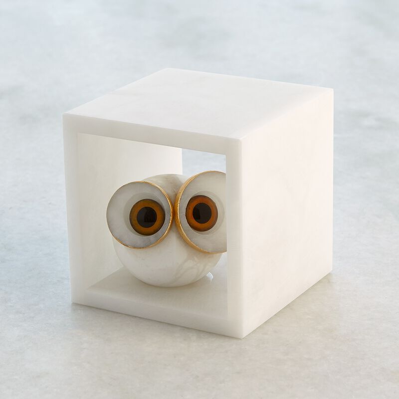 Alabaster Big Eyed Owl in Cube