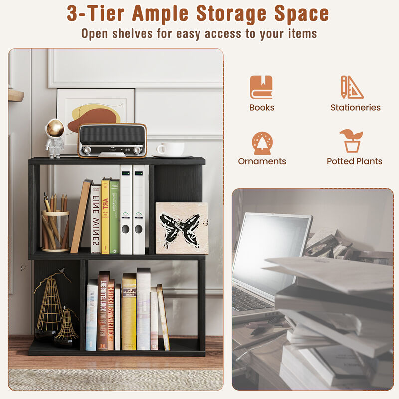 3-Tier Bookshelf with Display Shelf for Small Space