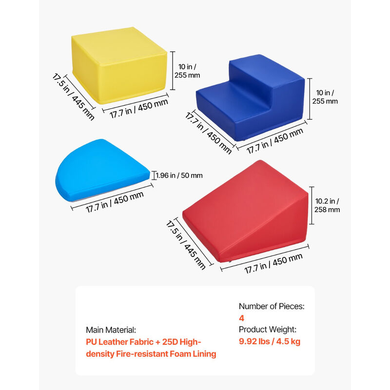 Indoor Climbing Set for Toddlers, 4-Piece Soft Foam Blocks for Active Play