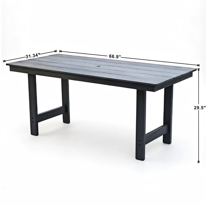 WOW PIONEER Patio Dining Rectangular Patio Dining Table HDPE Weather-Resistant Seats 4&ndash;6 Umbrella Hole Backyard Garden Poolside Entertainment image number 2