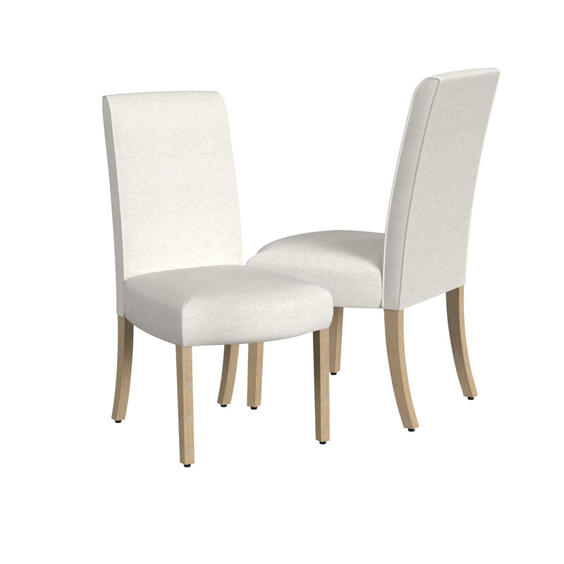 Jay Dining Chair Set of 2, Scalloped Details, Cream White Woven Fabric